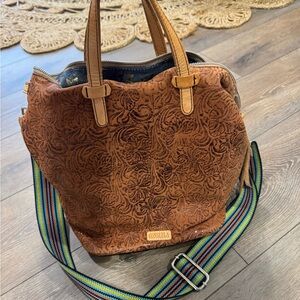 Consuela Brown Embossed Tote with Colorful Strap